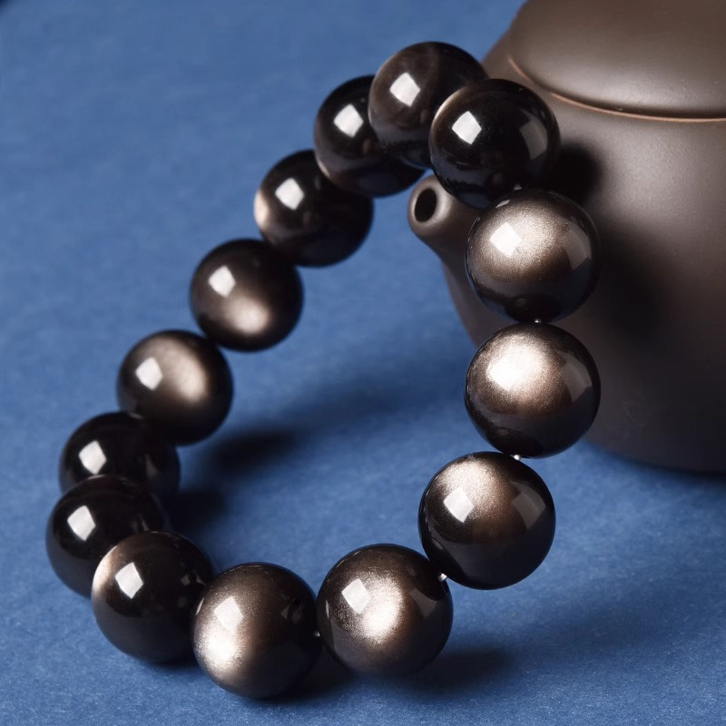 Cat’s Eye Silver Obsidian Bracelet - Image 2